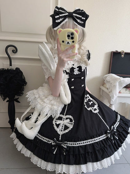 Trimmed Dress Neckline Straps Black Scalloped Flutter Lolita Nurse Eyelet Shoulder