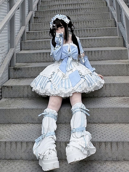 Kitty Light Bow Kaiwai Set Blue JSK Dress Cropped Tenshi Lolita Sailor Striped Big Top Pattern Ears + - Collar