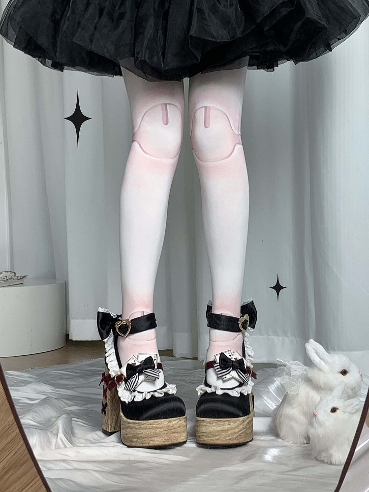 Alice im Wunderland Vibes Schwarze und rote süße Lolita-Plateaus Mary Janes