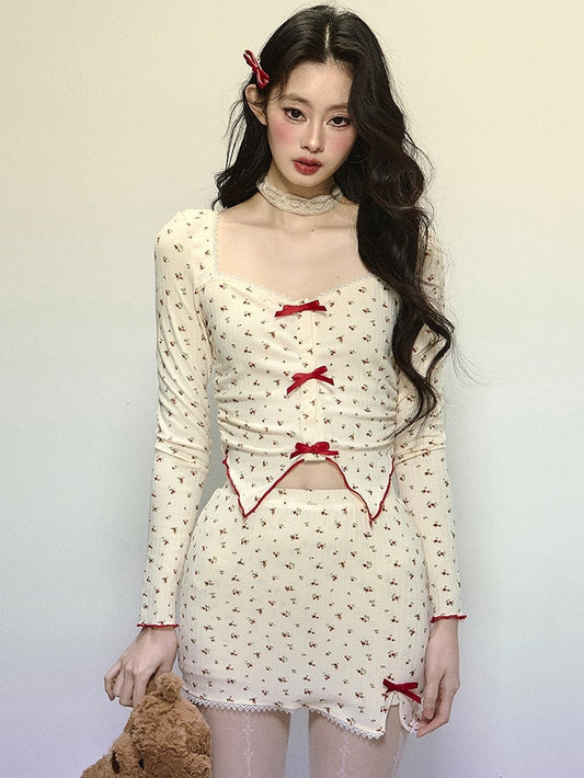 Apricot Floral Pattern High Waist Mini Skirt