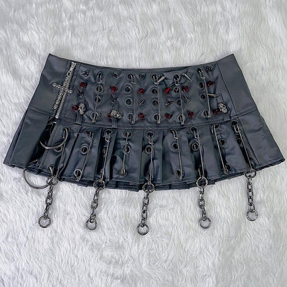 Charm Punk And Skirt Pin Chain Decorated Black Studs