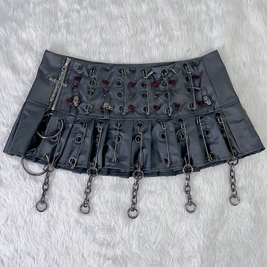 Charm Punk And Skirt Pin Chain Decorated Black Studs