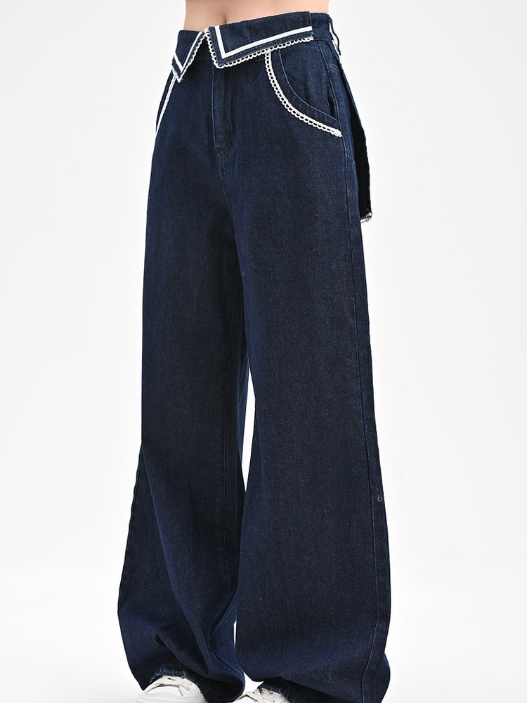 Wide-Leg Jeans Navycore Denim Waist Blue Low