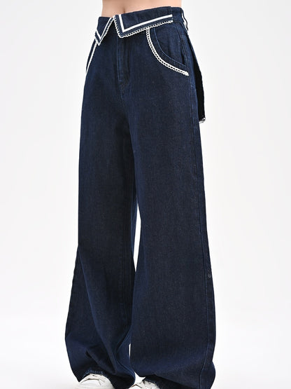 Wide-Leg Jeans Navycore Denim Waist Blue Low