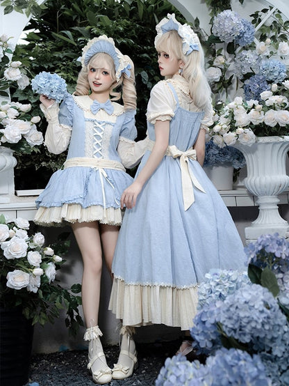 Lolita-Volantkleid und beige-blaue Baumwollrüschen am Saum, Längenbesatz, Stück eins