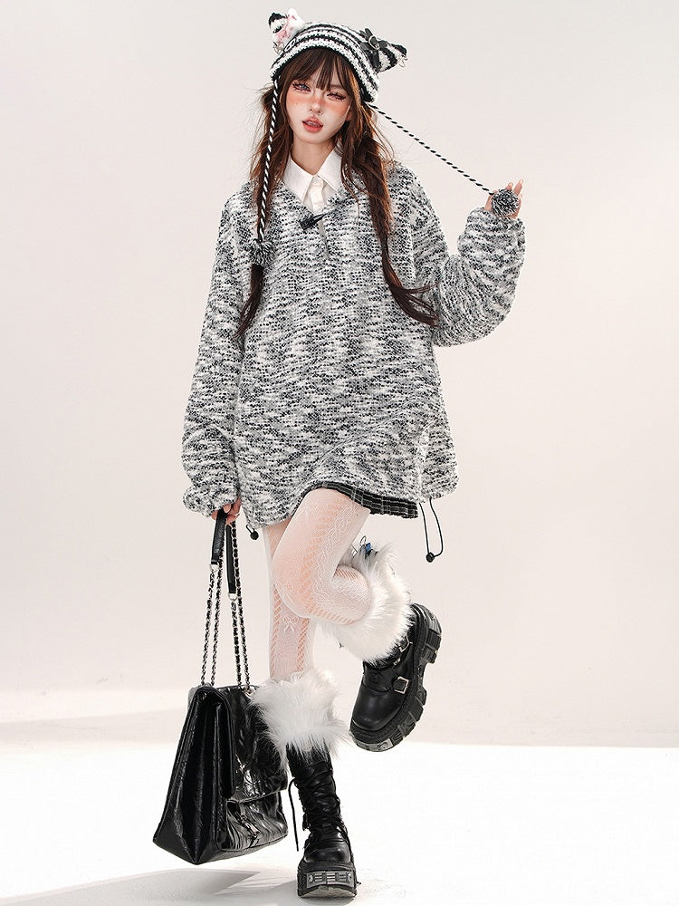 Grey Knitted Loose Hoodie