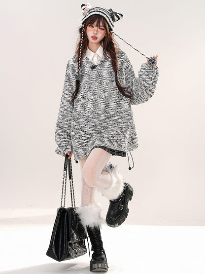 Grey Knitted Loose Hoodie