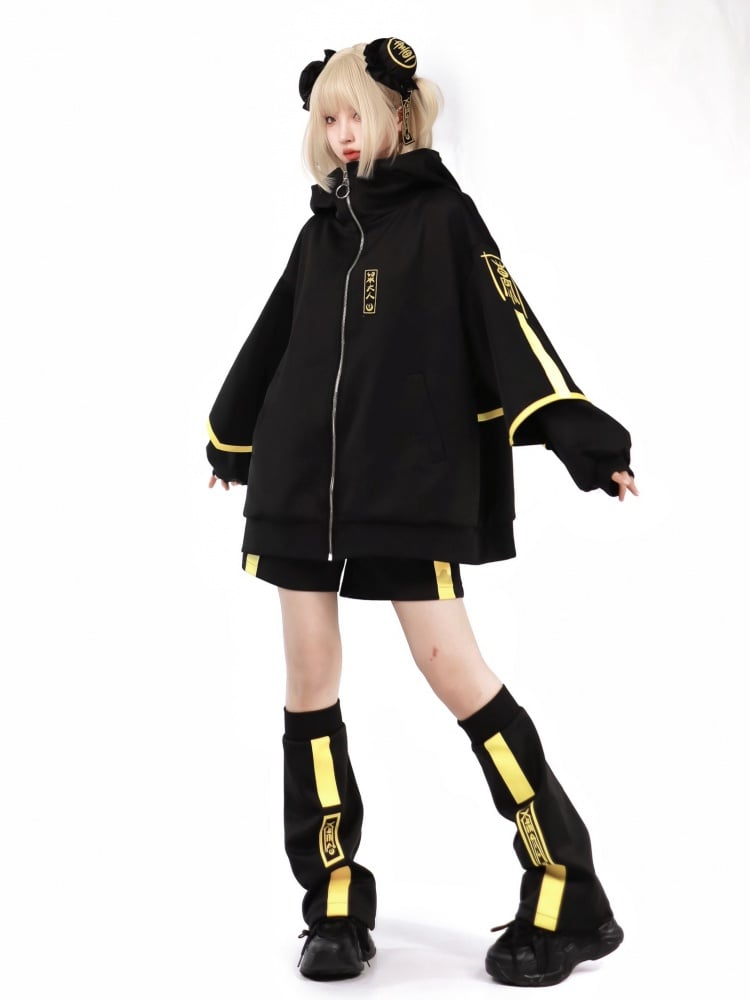 Veste Cyberpunk lumineuse Jirai Kei avec sweat-shirt zippé sur le devant