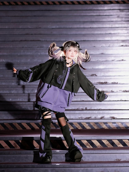 Cyberpunk-Style and Purple Colorblock Black - Techwear Jirai Design Warmers Kei Leg