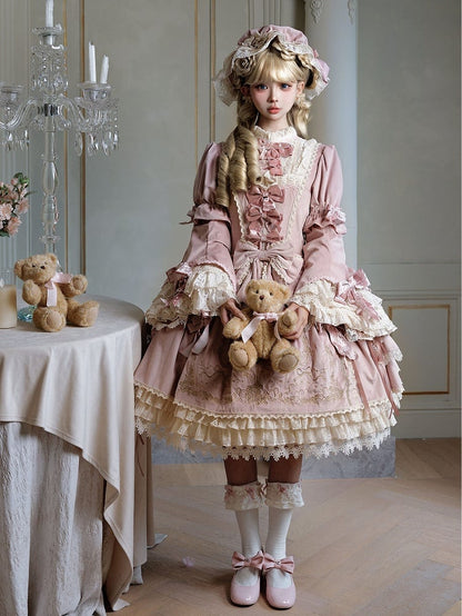 and Embroidery Candlestick Candle Bell Dress Pink Sleeves Velvet