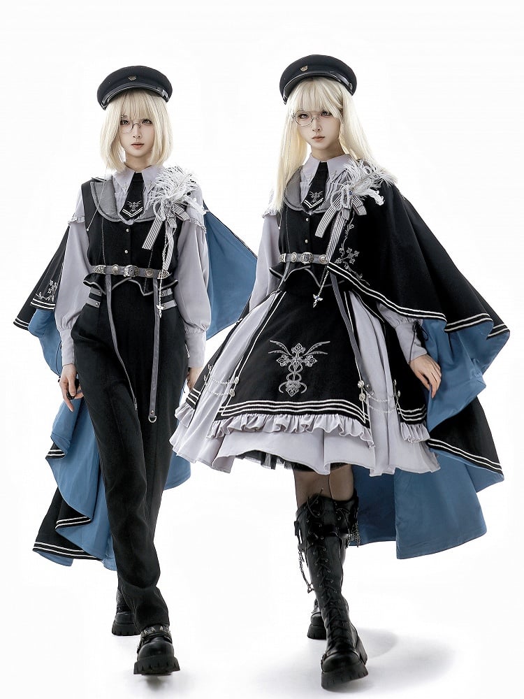 Lolita Military Cape Black Cross Embroidered