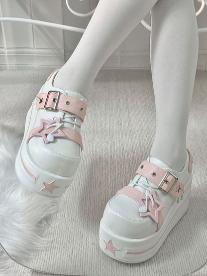 Pink Jirai Kei Star Buckle Strap Platform Shoes