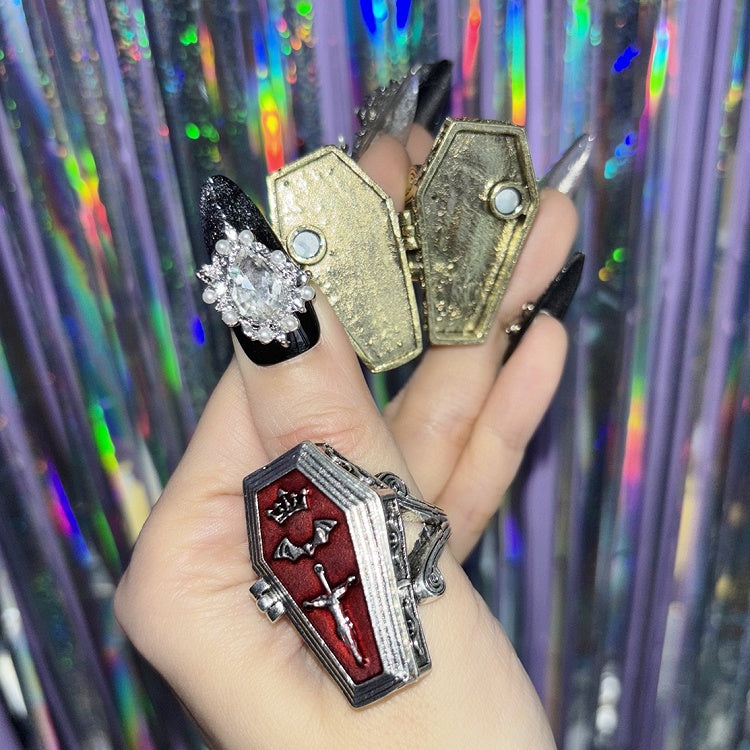 Silver/Gold Coffin Design Cross Ring