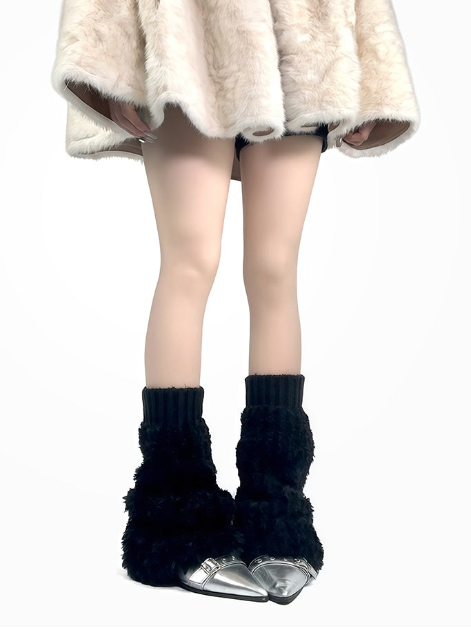 Jambières en peluche à poignets tricotés blanc cassé/gris/noir