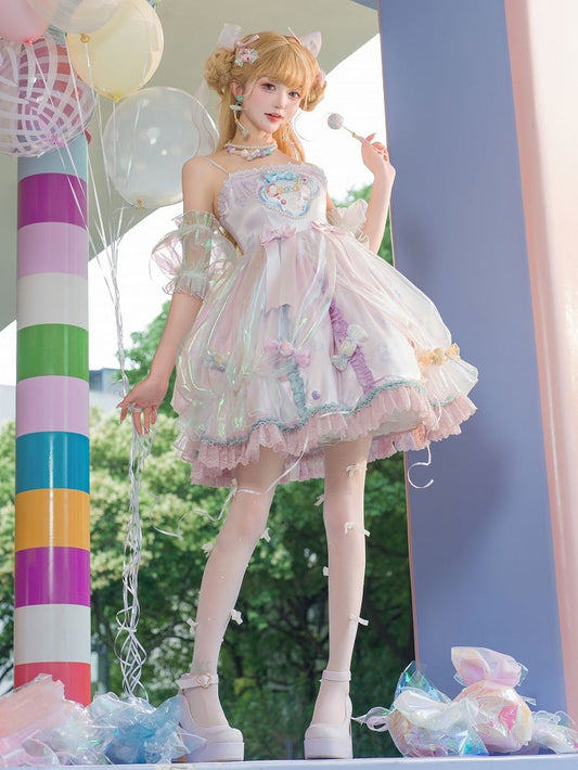 Candy Decorated Purple Straps Bead Dress Sweet JSK and Lolita Spaghetti Light
