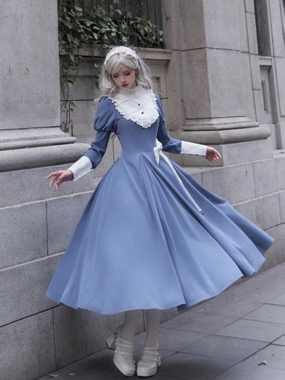 Blue Elegant Juliette Sleeves Dress Nun Lolita Long Sleeves One Piece