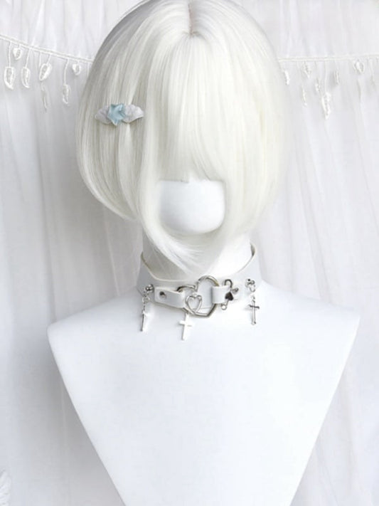 Creamy White Short Bob Cut Wig With Bangs