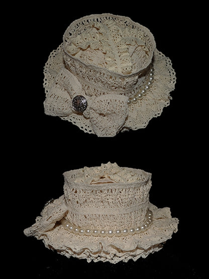 Mini Hat Design Bowknot Beaded Decorated Beige