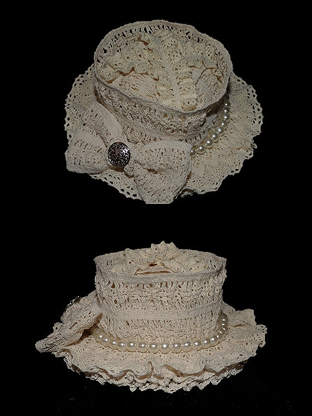 Mini Hat Design Bowknot Beaded Decorated Beige