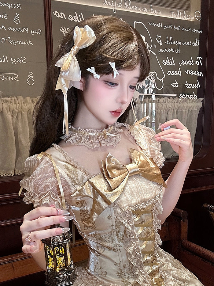 / BlackGold Bowknot Silver Hairclip Champagne