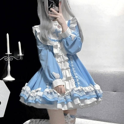 Hail mary ruffled blue dress - blue - cross - dress - kawaii - lace