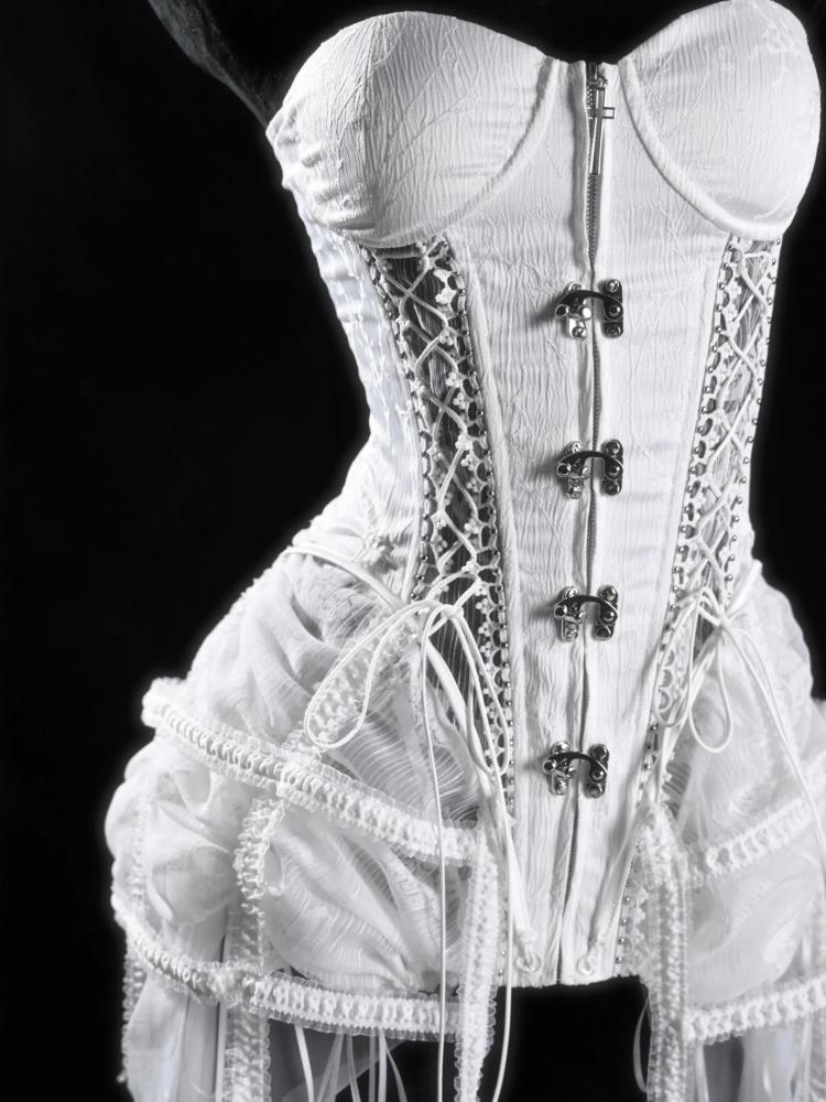 White Goth Style Birdcage Skirt and Bustier Corset Set