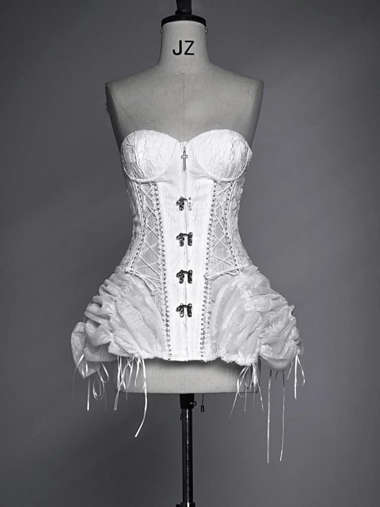 White Goth Bustier Lace-up Back Corset Top