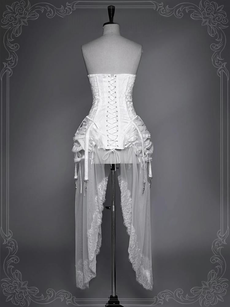 White Goth Style Birdcage Skirt and Bustier Corset Set