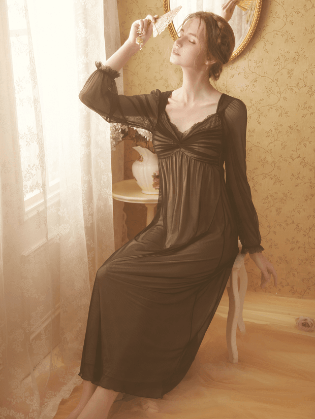 Black Gathering Vintage Tulle Nightgown