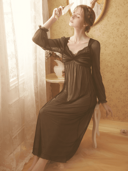 Black Gathering Vintage Tulle Nightgown