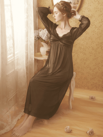 Black Gathering Vintage Tulle Nightgown