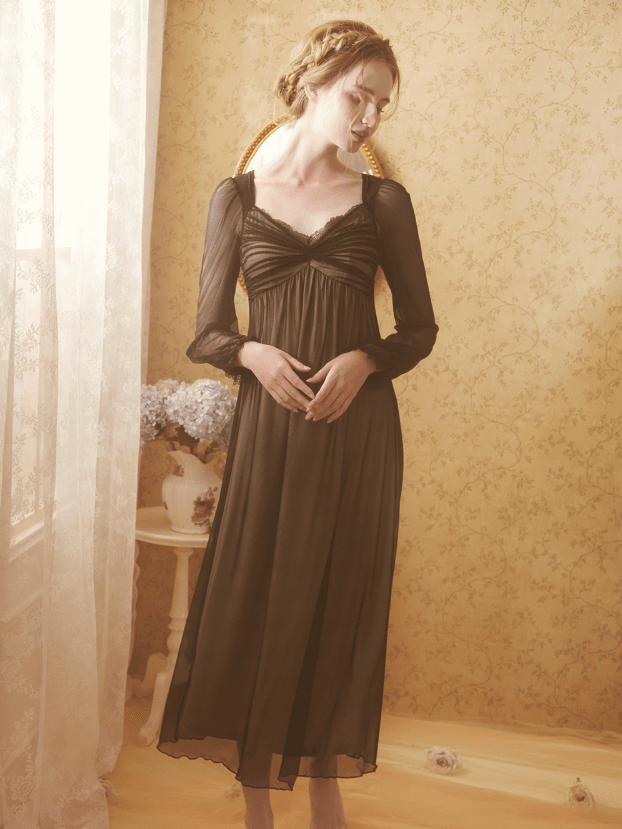 Black Gathering Vintage Tulle Nightgown