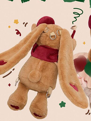 Apple Pie Little Painter Plush Bunny Bag Brown and Red