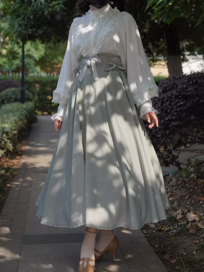 Dusty Green Boned High Waist Long Version Autumn Daily Lolita Skirt
