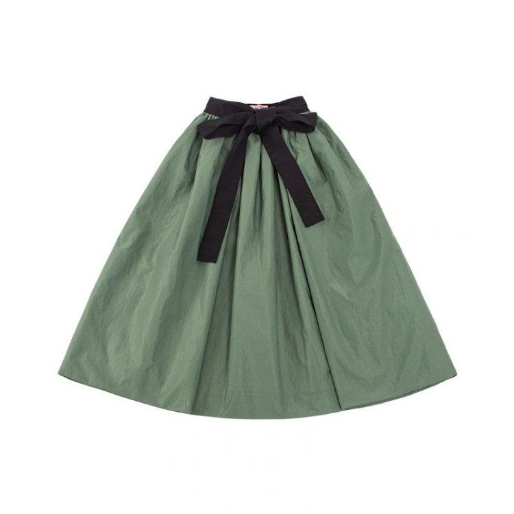 Self-tie Straps Green Flounce Hem Skirt