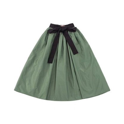 Self-tie Straps Green Flounce Hem Skirt