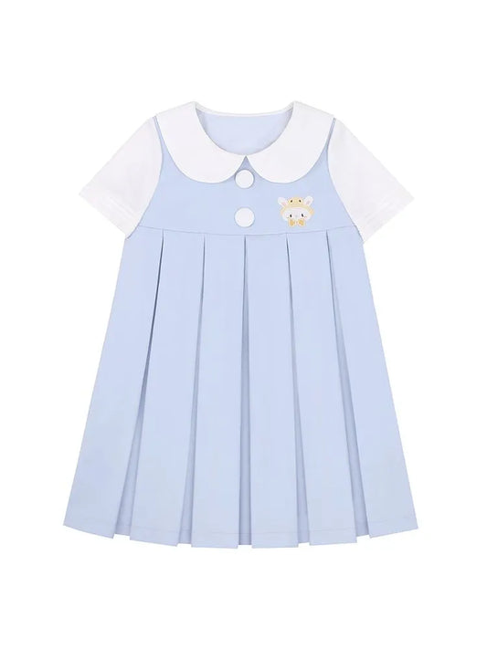 Pan Embroidery Collar Light Little Peter Tiger Dress Blue