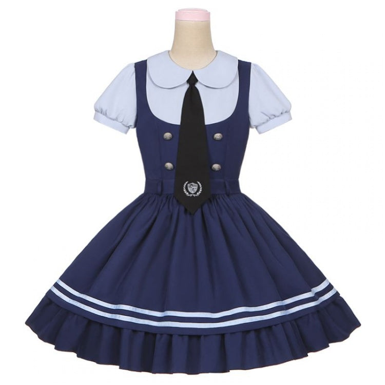 Robe bleu marine à col Claudine et manches courtes, faux deux-pièces