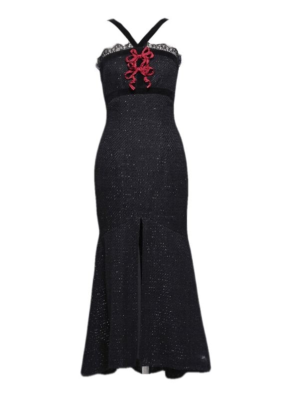 Gothic Christmas Lace Mermaid Skirt Tweed Sheath Dress