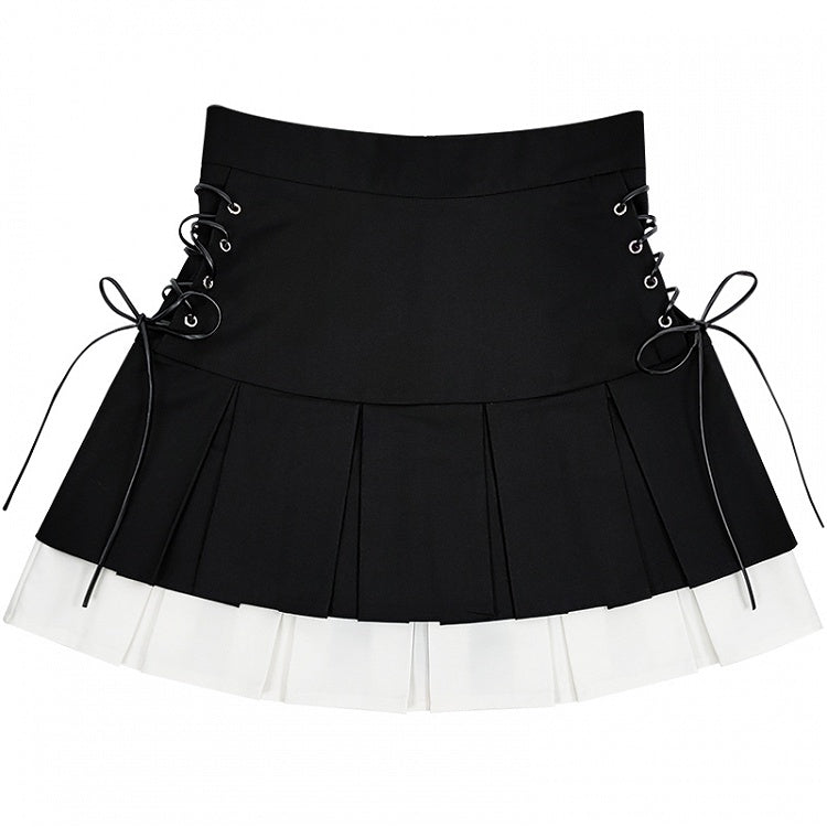Skirt White/Gray Tiered Pleat Double and Black Box