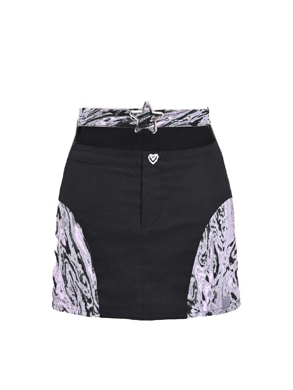 Y2K Fit Mini Skirt Star Buckle Cutout Waist