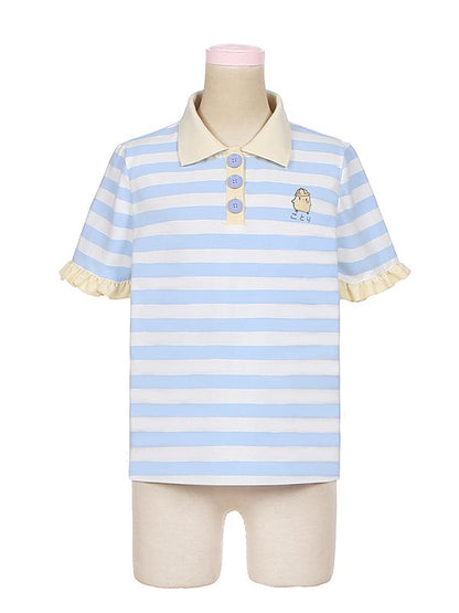 Little Chicken – Gestreiftes T-Shirt mit Polokragen in Blau