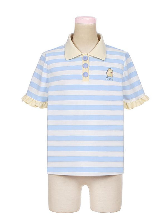 Little Chicken – Gestreiftes T-Shirt mit Polokragen in Blau