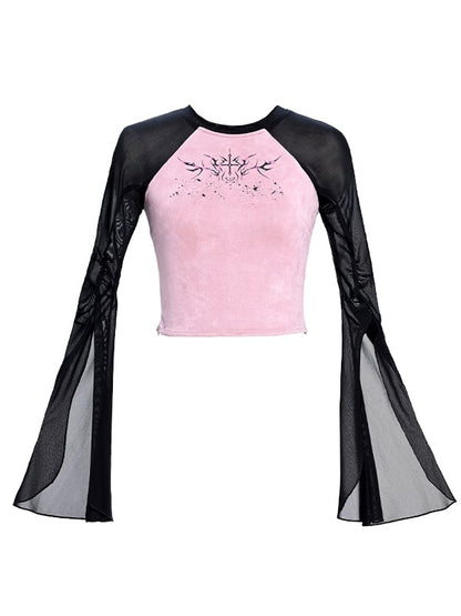 Y2K Thorns Black Tulle Sleeves Pink Top Outfit