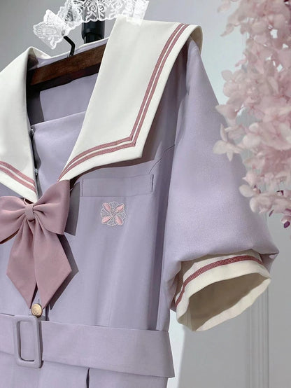 Purple Sailor Collar Uniform Light Dress Belt JK with Embroidered