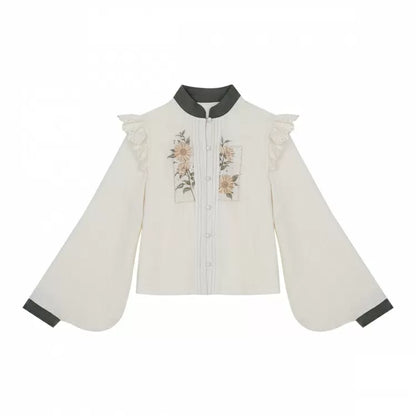 mit Stickerei Set Grün Stufenrock Sonnenblume Sonnenblumen Beige Charm + Bluse