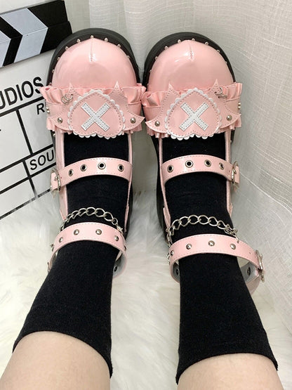 Sweetheart Sanctuary Heart-shaped Buckle Straps Chain Pink Lolita Platforms