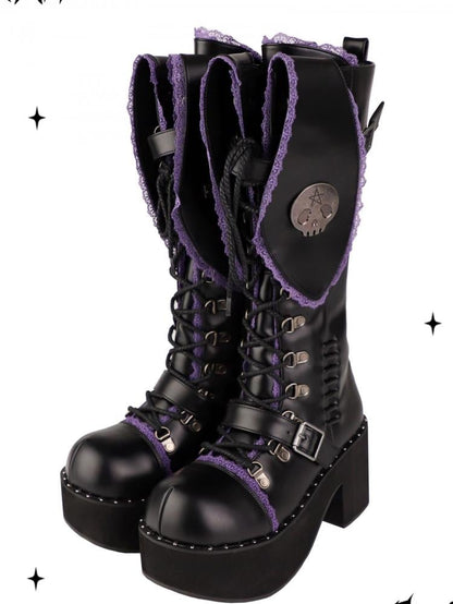 Bad Bunny Lace Trim Bunny Ears Platform Boots