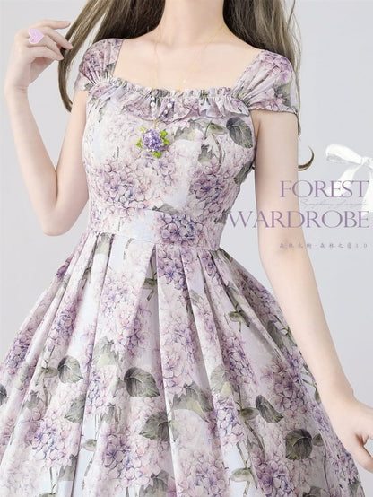 Purple Hydrangea Print Jumper Skirt Dress