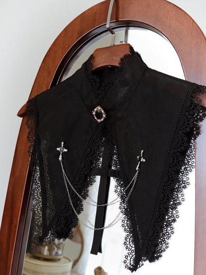 Black Gothic Lolita Pointed Collar with Cross Chain Decoration